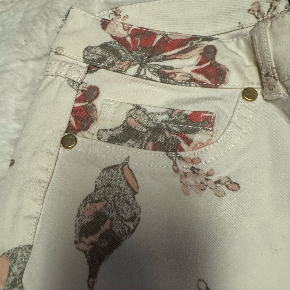 G.I.L.I. Ankle Jeggings Cream Denim Floral Size 2 Dual Stretch Jeans 27" inseam - Picture 5 of 17